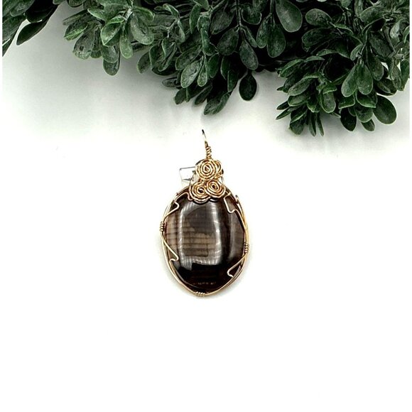 Handcrafted Wire-Wrapped Smoky Quartz Pendant With Intricate Gold Wire Design - Picture 3 of 7